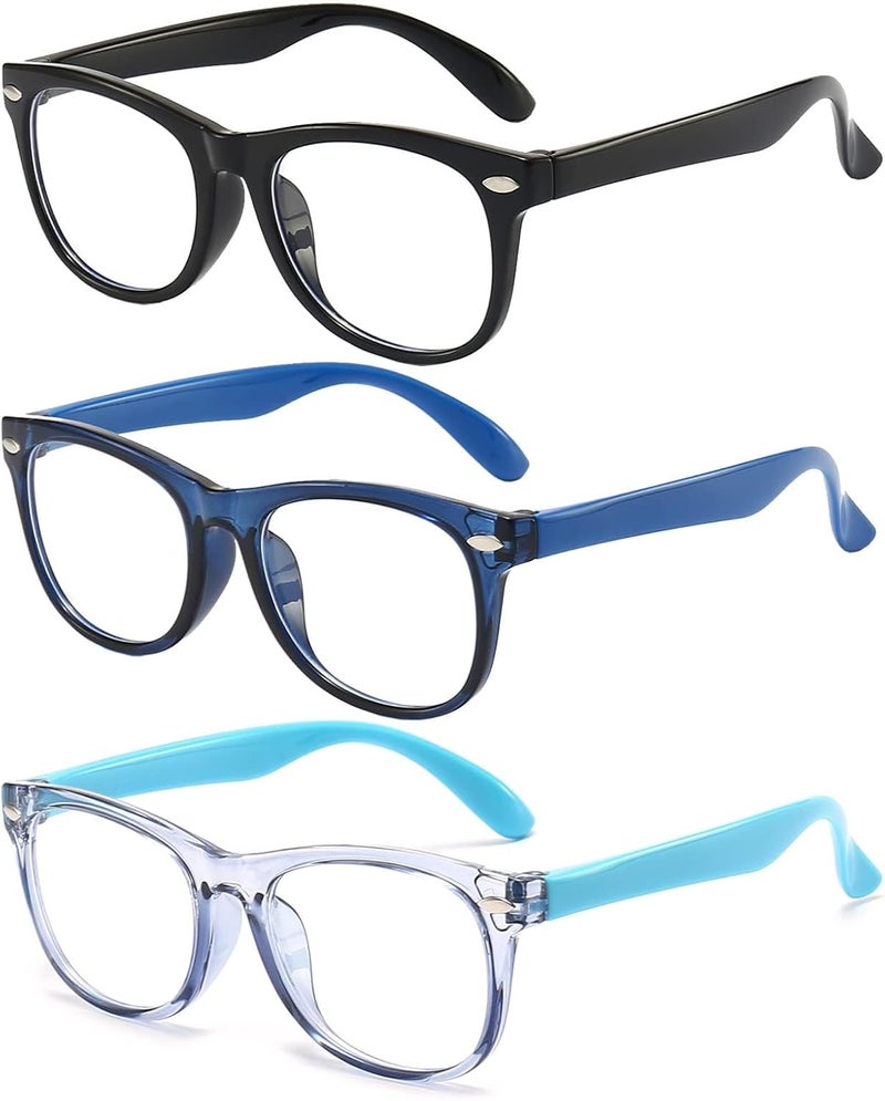 FANNYGO Store نظارات ضوء أزرق للأطفال 3 عبوات للفتيات والفتيان نظارات الكمبيوتر للأطفال نظارات شفافة عمر 3-9 (أسود + أزرق داكن + أزرق فاتح) - Image 1